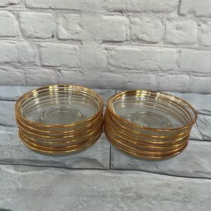 Vintage set of 12 glass fruit/sauce/dessert bowls gold rim